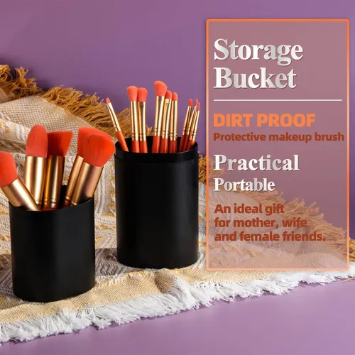Set De Brochas Para Maquillaje Bs-mall 14 Unidades Naranja