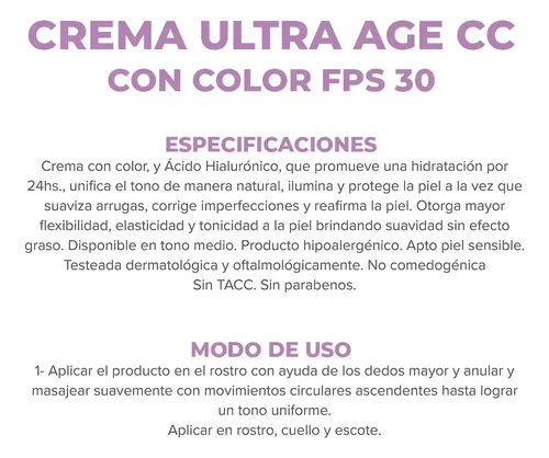 Dermaglos Ultra Age Cc Cream Facial Tono Medio Fps30 50g