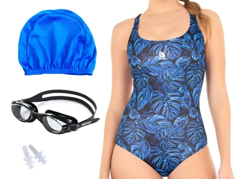 Malla Natacion Enteriza Antiparra Gorro Tapones Quickly 1180