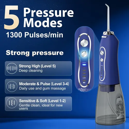 Hilo Dental Con Agua H2ofloss, 300 Ml, 5 Modos, Inalámbrico,