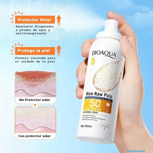 Protector Solar De Arroz Bioaqua Spf 50 Spray Rice Raw Pulp