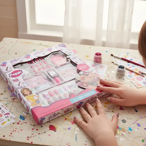 Set De Uñas Postizas Decora Esmalte Infantil Nena Poppi