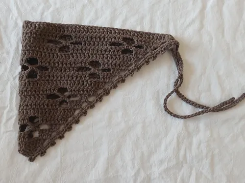 Bandana Marrón Tejida Crochet Flor Pañuelo Algodón