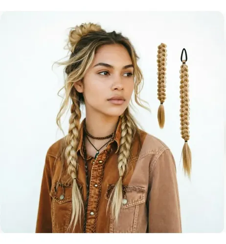 Extensiones Trenzadas Cola Alta Cabello Sintético Accesorio