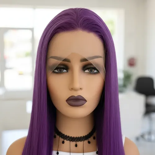 Peluca Lace Front Adiolacba Premium Símil Natural 70 Cm Tamaño De La Base Regulable Tono Violeta Intenso