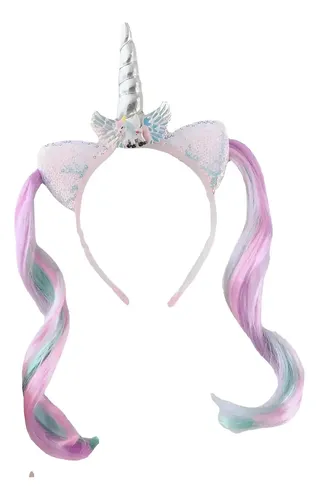Vincha Unicornio Con Pelo Multicolor Y Orejitas Niña