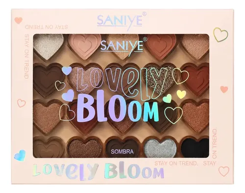 Paleta Sombras Saniye Lovely Bloom Corazones Glitter Matte Tono 01. Rosa