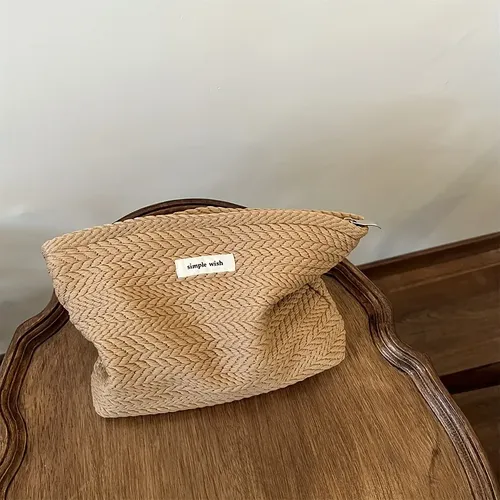 Cosmetiquera Bolsa Organizadora De Tela Tejida Marrón