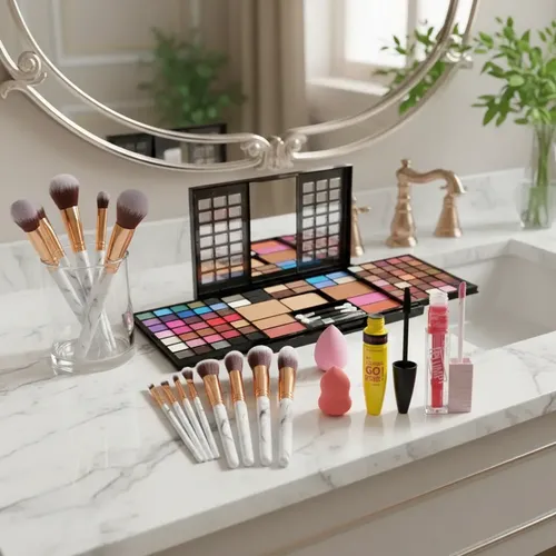 Set De Maquillaje Profesional Combo Labial Esponja Mascara