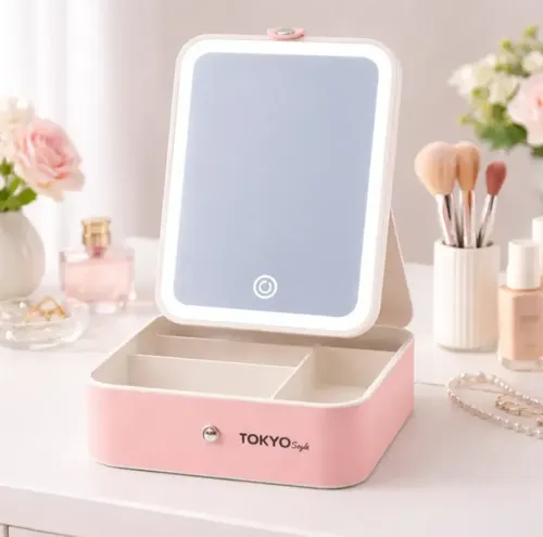 Espejo Led Porta Cosmeticos Usb Funda Simil Cuero