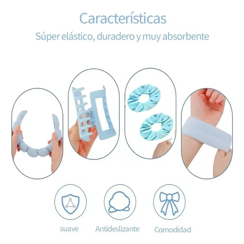 6 Pcs Diademas De Pelo Y Muñequeras Horquilla Maquillaje