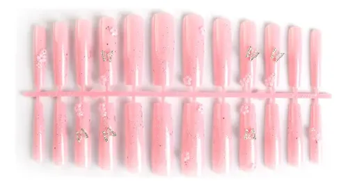Dos Cajas De Uñas Postizas Largas De Mariposa Rosa.