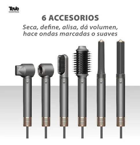 Secador De Pelo Modelador Pearl Multi-Styler Ionico Motor Brushless 1300 W 6 Accesorios Rizador Alisador Cepillo Voluminizador Rulos Ondas