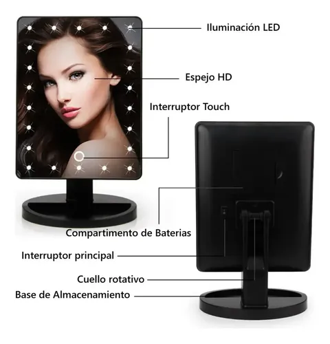 Espejo Led Maquillaje Touch Luz Pie Regulable 360 Tactil Rosa Claro