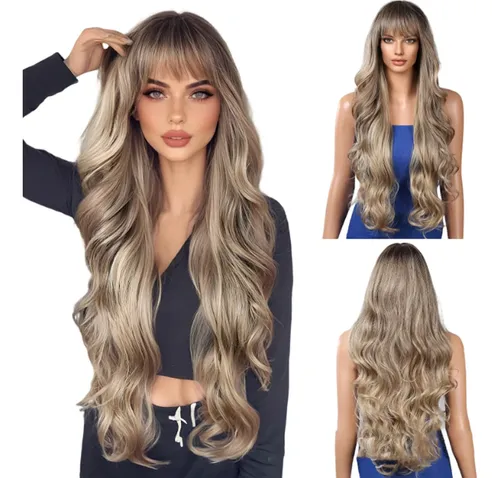 1pcs Flequillo Recto Peluca De Ondas Grandes Y Esponjosas