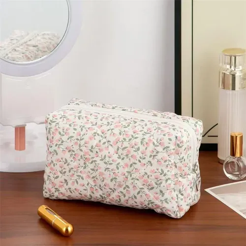 Neceser Acolchado Floral Para Maquillaje Y Accesorios