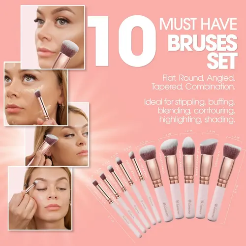 Set Brochas Maquillaje Kabuki Lamora 10 Unid.