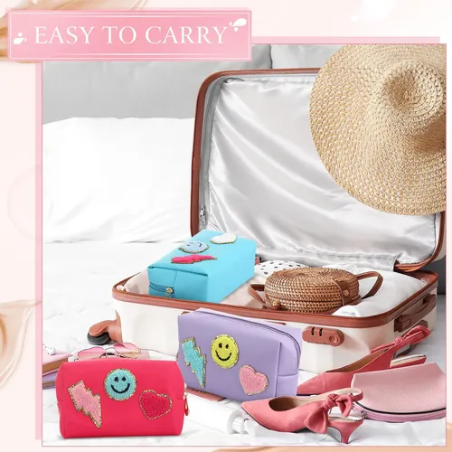 Bolsa De Maquillaje Chunful Preppy De 9 Piezas Con Parche De