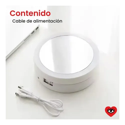 Espejo Plegable x2 Maquillaje Zoom Usb Luz Led Doble Aumento Marco Blanco Veoquiero