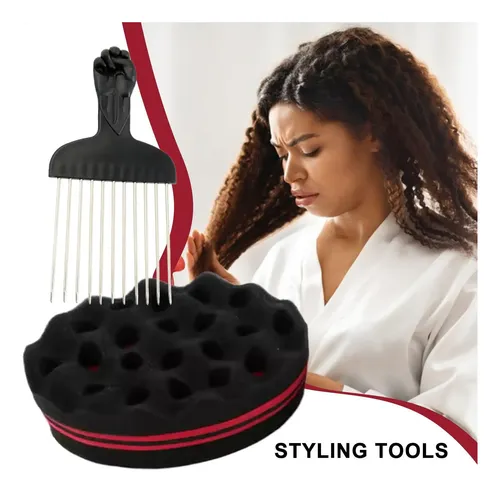 Set Esponja Rizos + Peine Metal Cabello Rizado Natural