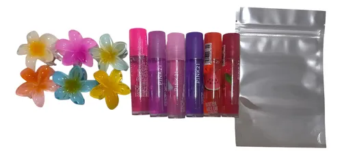 Pack De Lip Gloss Con Mini Broches X 6 Con Bolsita Mayorista