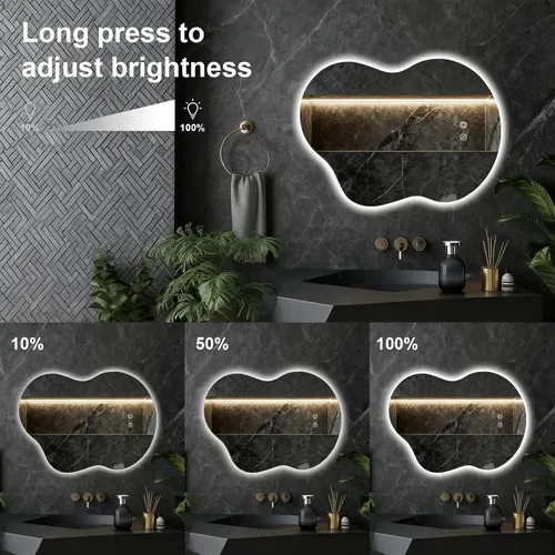 Espejo Led Baño Asimétrico Luz Tricolor Antivaho 30×22 Blanc