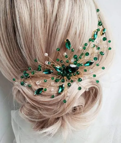 Peineta For El Pelo De Cristal Verde Esmeralda Con Forma De