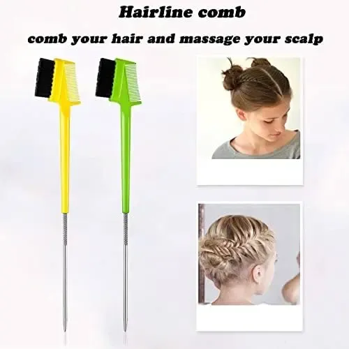 6 Piezas: Cepillo De Borde Para Cabello Con Peine De Cola Amarillo, Azul, Verde, Púrpura.