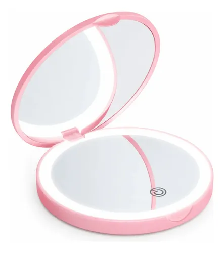 Espejo redondo de mano Gimify MLAR0348 con luz blanco cálido de 9cm x 9cm con 9cm de diámetro recargable usb-c marco rosa