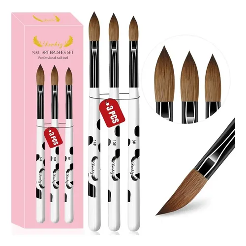 3 Pzas Pinceles Uñas Acrílicas 8/10/14 Kit Salon