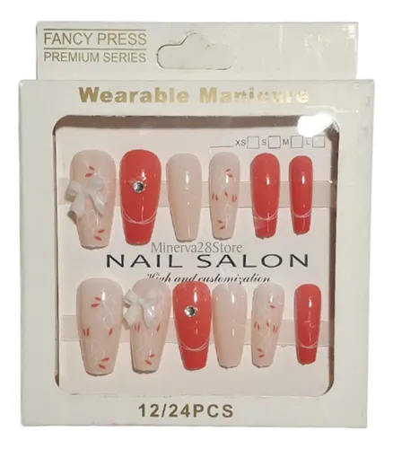 Set 12 Uñas Postizas Press On Nails Con Plancha Adhesivos