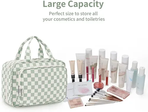 Neceser Colgante Para Mujer, Bolsa De Maquillaje De Viaje Y  Mint Green Checkerboard