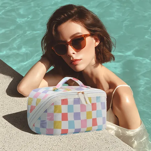 Neceser Cuadros Multicolor Transparente Asa Estuche