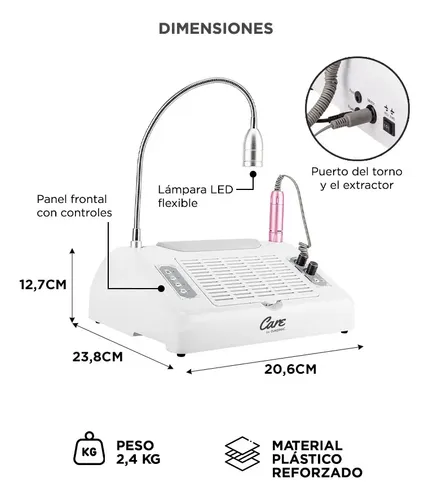Cabina UV LED Para Uñas Care By Gadnic 5 En 1 96W Torno 30000RPM Recolector De Polvo Luz 360