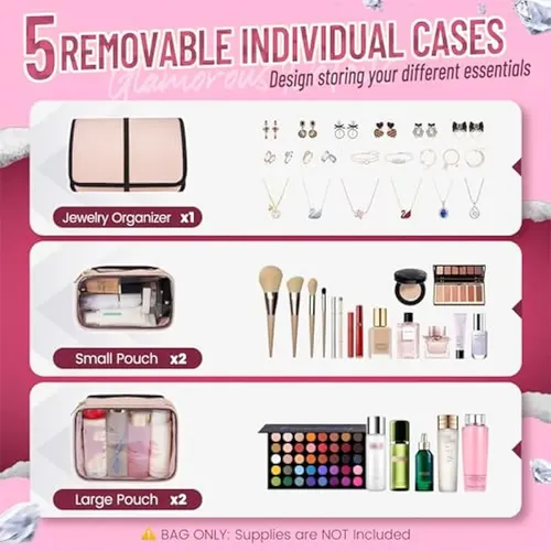 Neceser Viaje Con 4 Cajas Extraíbles Y Organizador Joyas.