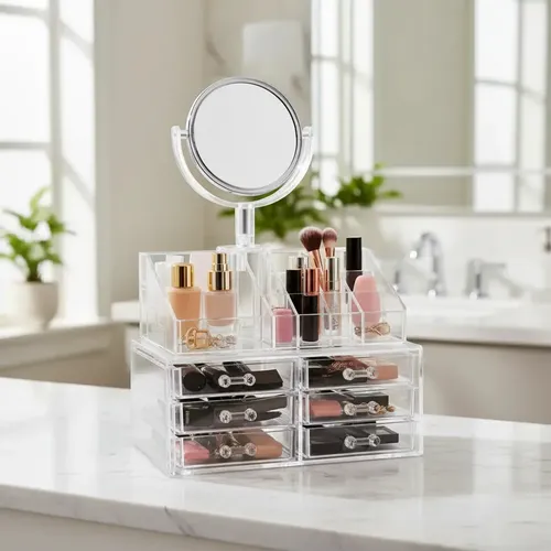 Organizador de Maquillaje de Acrílico con 6 Cajones y Espejo