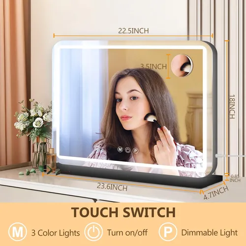 Espejo De Maquillaje Ratsamee 58x46cm Led Luz Touch Negro