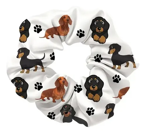 Scrunchie Collet Perro Salchicha Liga Para El Cabello Blanco Con Dibujos Blanco Con Dibujos0