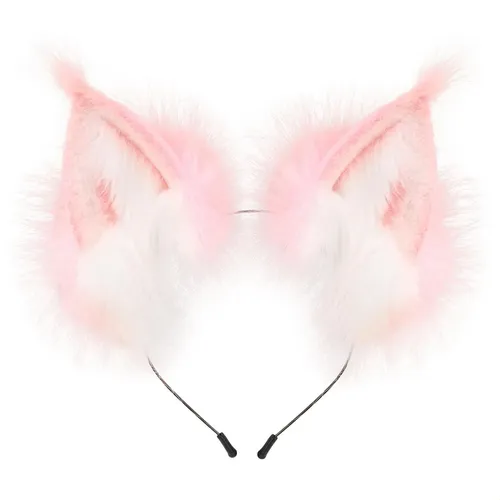 Diadema Con Orejas De Animal Esponjosas De Color Rosa Y Blan
