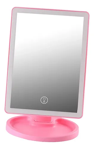 Espejo De Maquillaje Led Recargable Espejo Iluminado Rosado