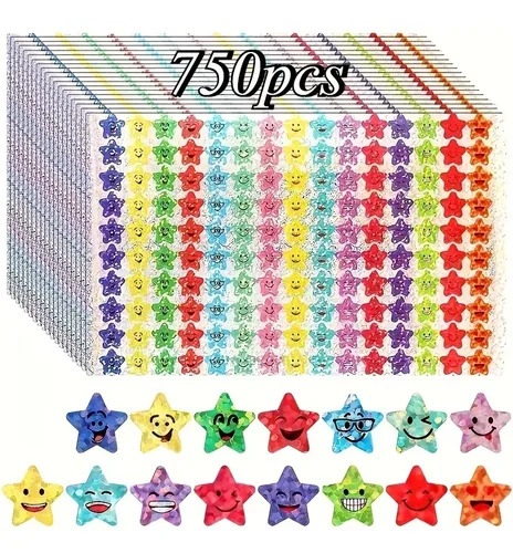 750pcs Pegatinas Estrellas Caras Feliz Premios Maestro