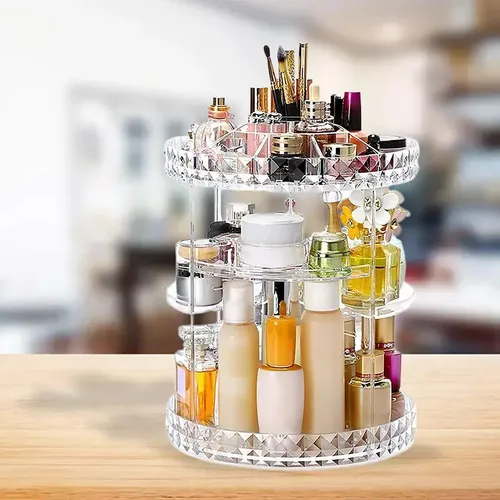 Estante De Maquillaje Giratorio Borde De Patrón De Diamante