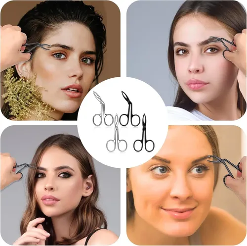 Set 4 Pinzas Y Tijeras Cejas Acero Negro Y Plata