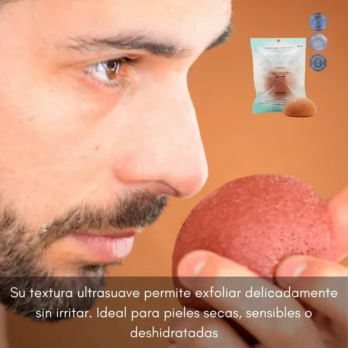 Esponja Facial Konjac Arcilla Rosa Francesa Piel Seca Korea