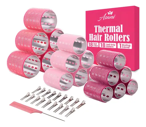 Ruleros Térmicos de Auto-Agarre Asani para Cabello, Set de 37 Rodillos con Peine y Clips
