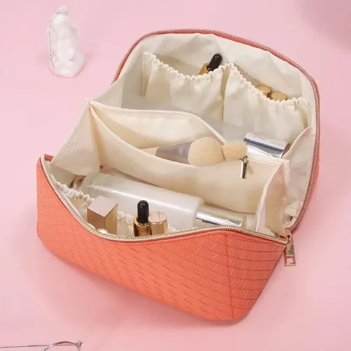 Bolsa De Almacenamiento De Cosméticos Tejida De Cuero Pu De