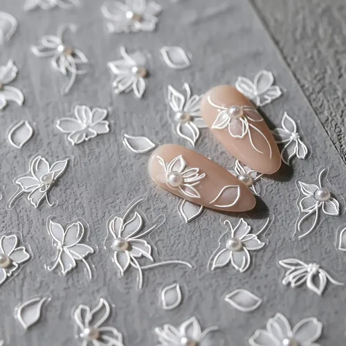 Pegatinas Decorativas For Uñas Con Flor De Encaje Blanco