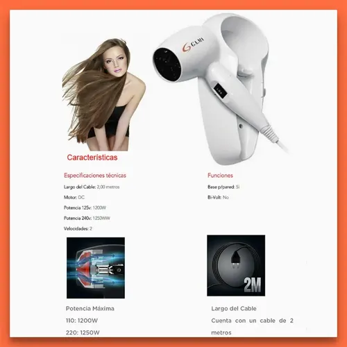 Gama Eolic Secador De Cabello De Pared 1250w Ideal Hoteles