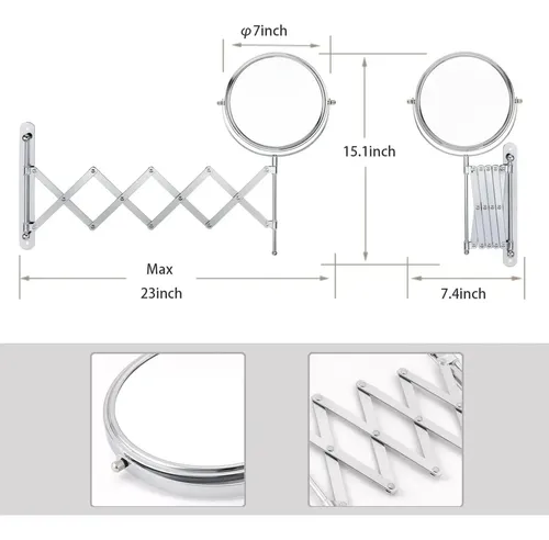 Espejo Baño Extensible 7 Cromo 1x/3x Aumento Ajustable Plate