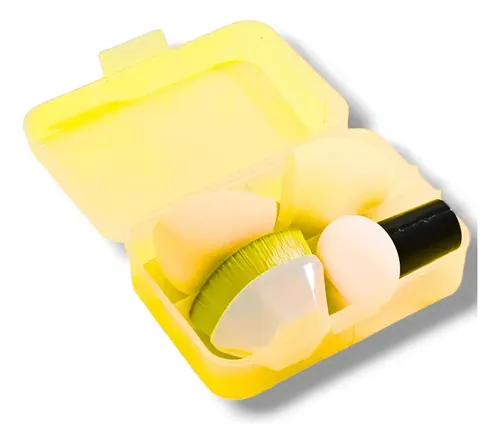 Set Esponja Blender Gota Maquillaje Y Brocha Make Up Color Amarillo Tamaño De La Esponja Mediana
